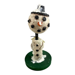 Vintage Paper Mache Handmade Snowman With Springy Neck Bobble Head